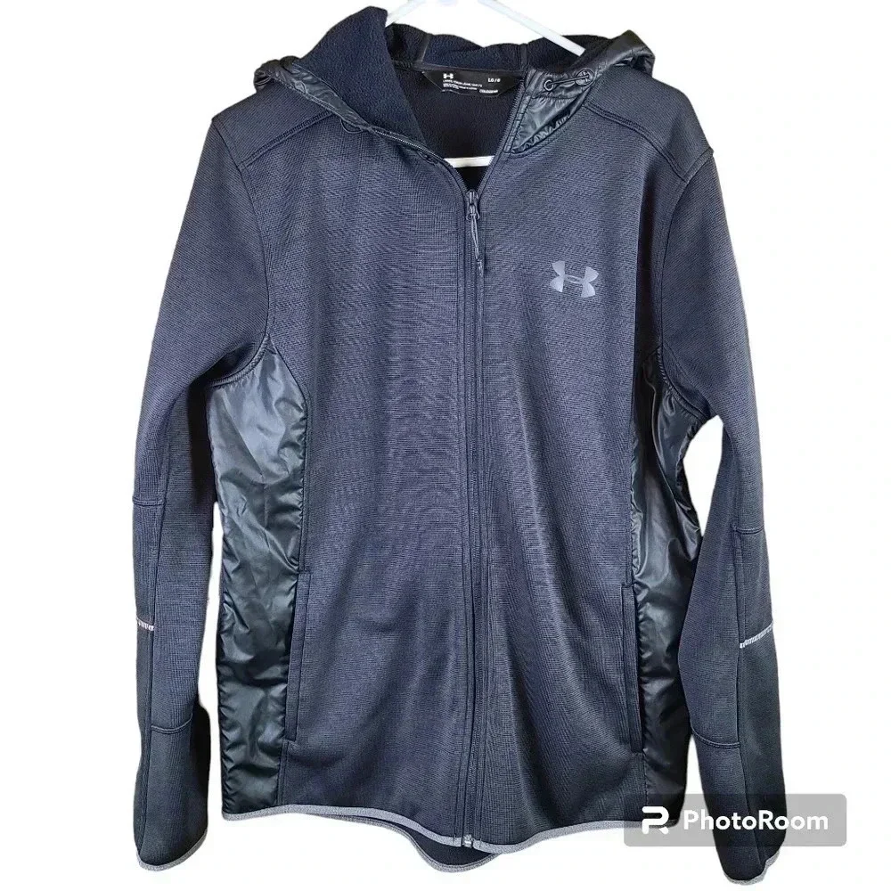 UNDER Armour men's black knit zippered jacket with hood